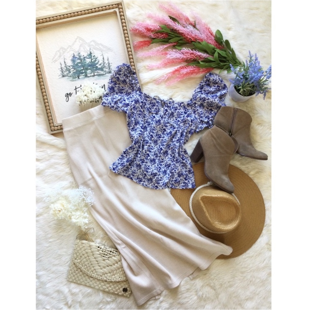 H&M Bluebell Blouse Sz S Floral Western Cottagecore Blue Purple Milkmaid